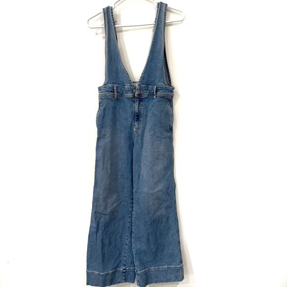 Free People A-Line Medium Wash Overalls Size 4 - Picture 4 of 8